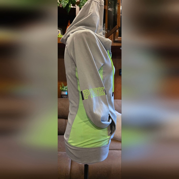 PINK Victoria's Secret Light Gray Jacket Green Highlights - Picture 3 of 6